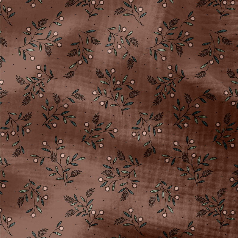 Printed Double Gauze GULLY Mocha / Green